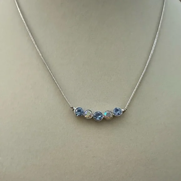 Lia Sophia BLUSHING N30 Necklace 15-18” Blue & White Colored Crystals. - Picture 3 of 3
